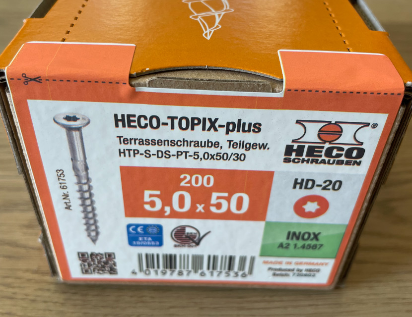 Vis inox pour terrasse 5x50 heco topix