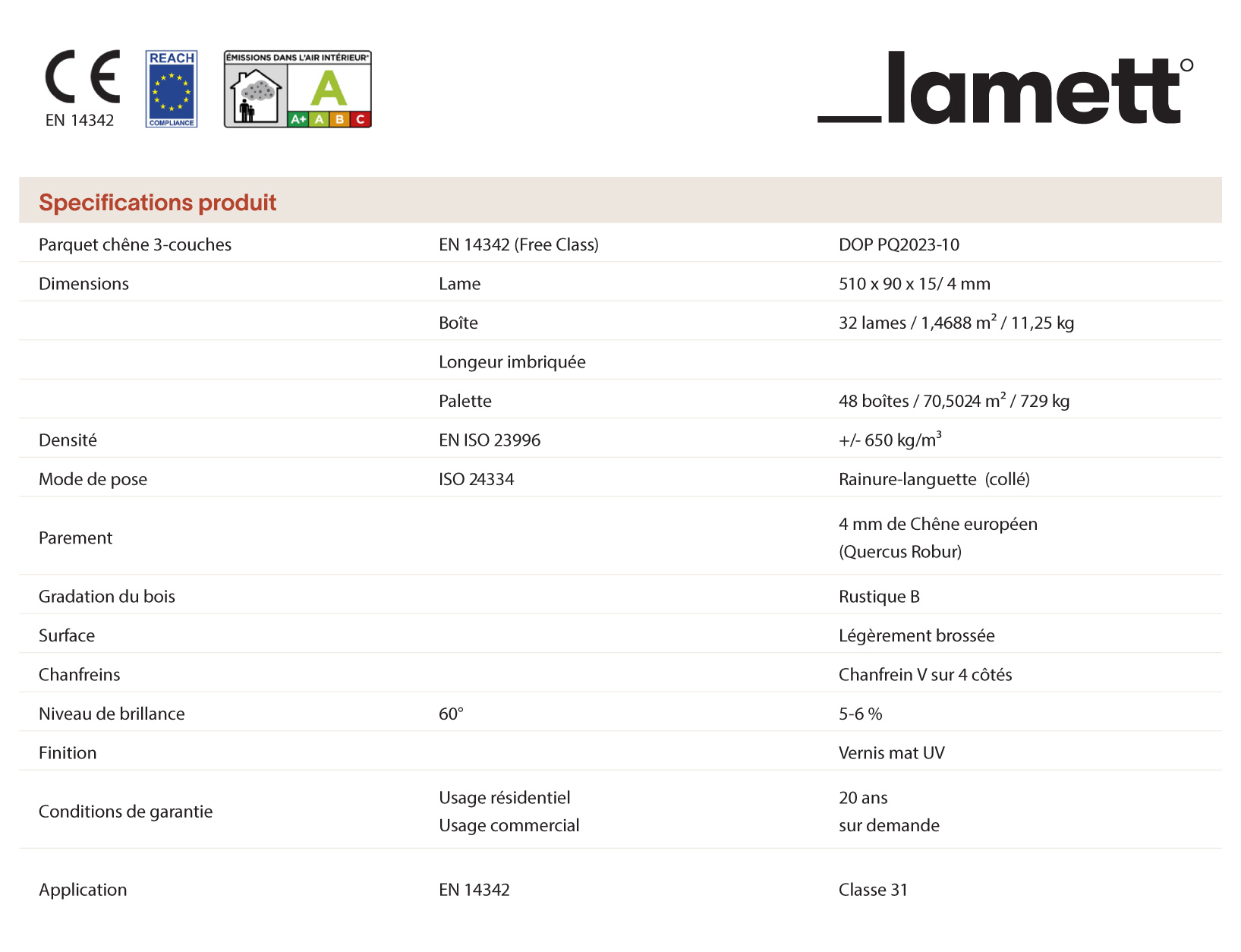 Caractéristique technique du Parquet contrecollé Capri chevron Point de Hongrie