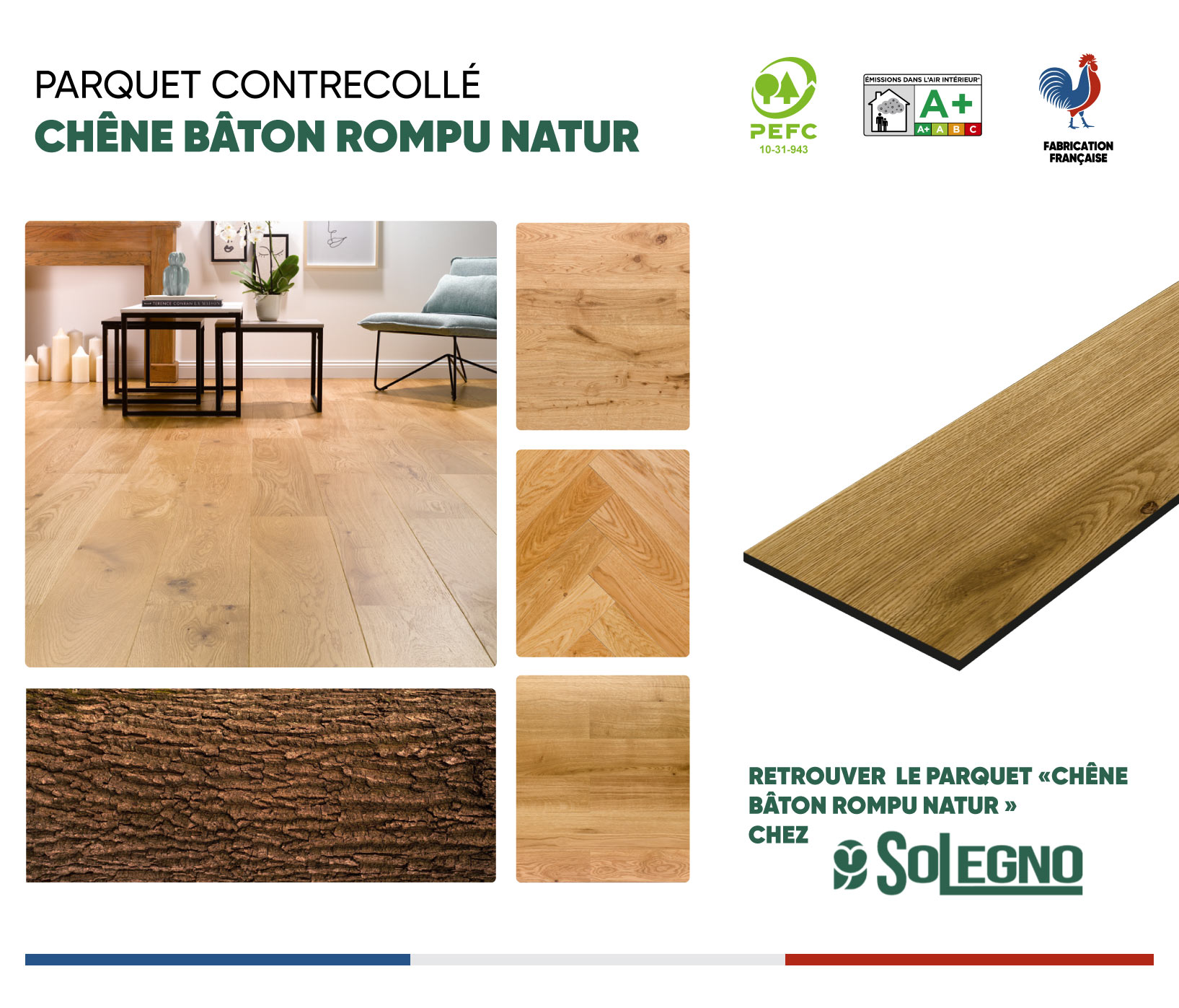 Parquet chêne bâton rompu natur