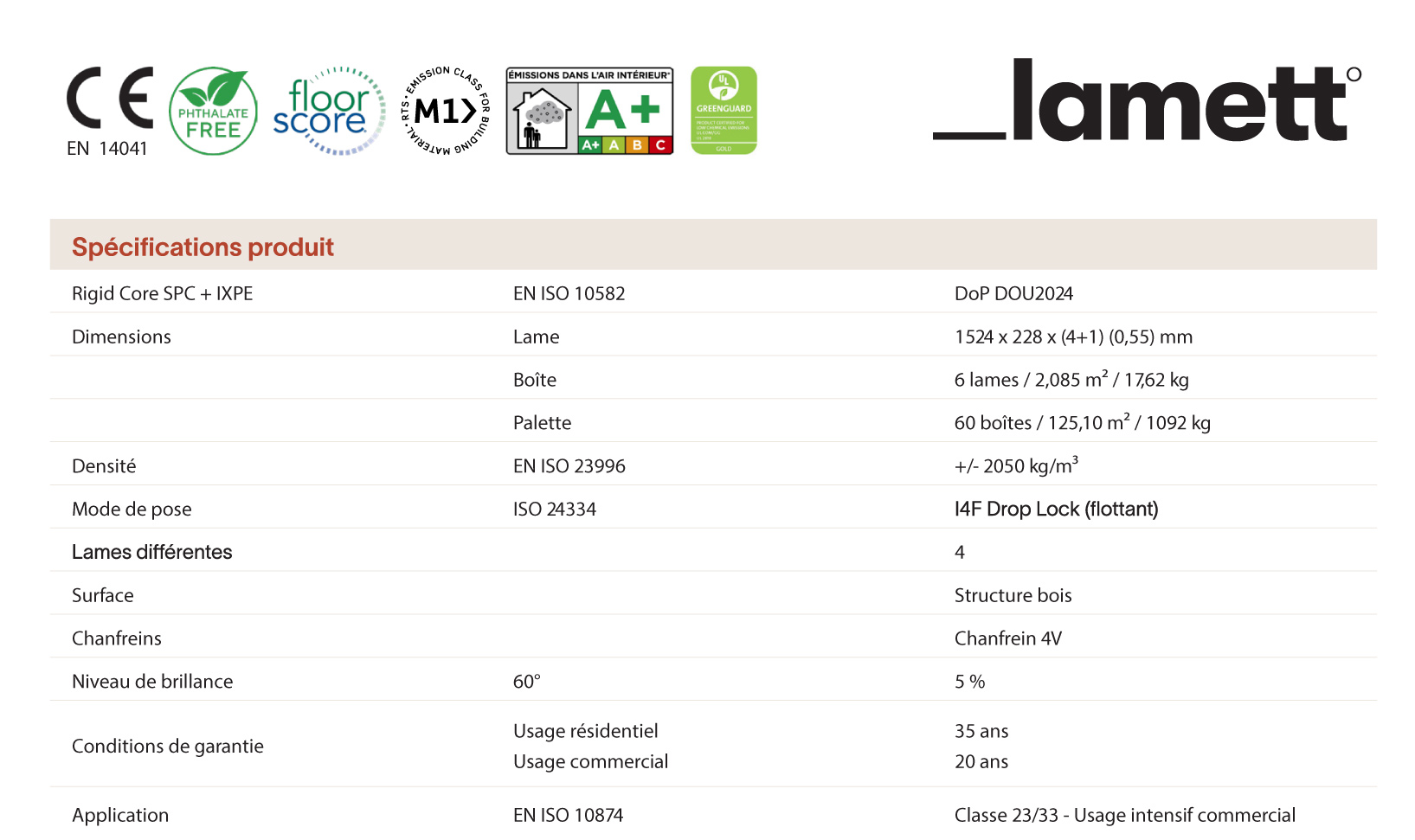 Caractéristique technique du sol vinyle Douro