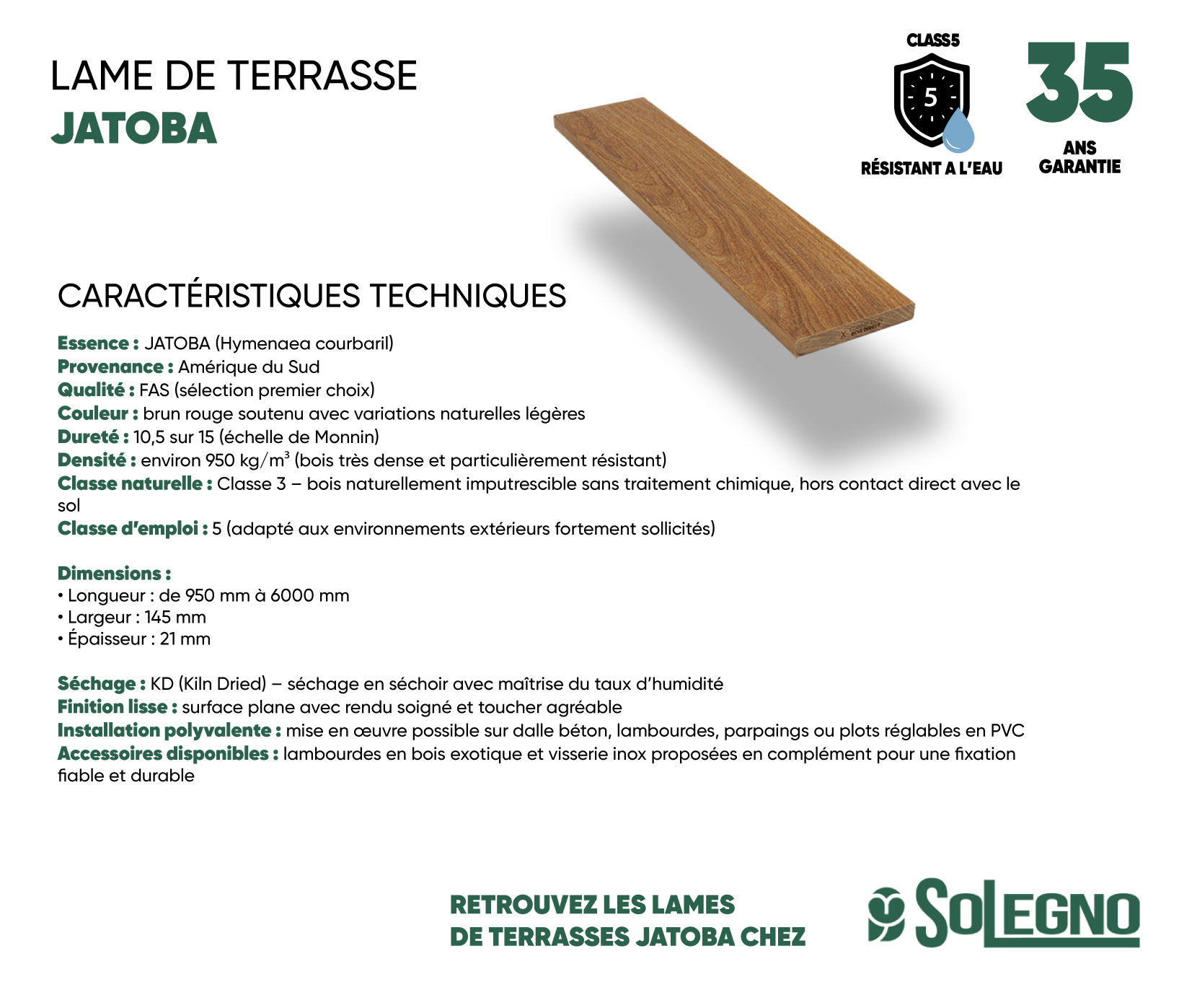Caractéristiques lames terrasses jatoba, lame de terrasse bois exotique