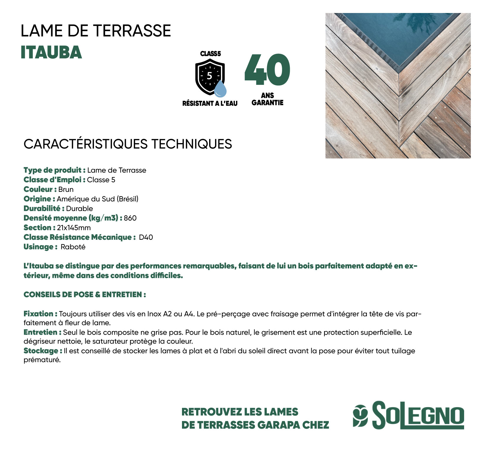 Caractéristiques lames terrasses Itauba, lame de terrasse bois exotique Itauba