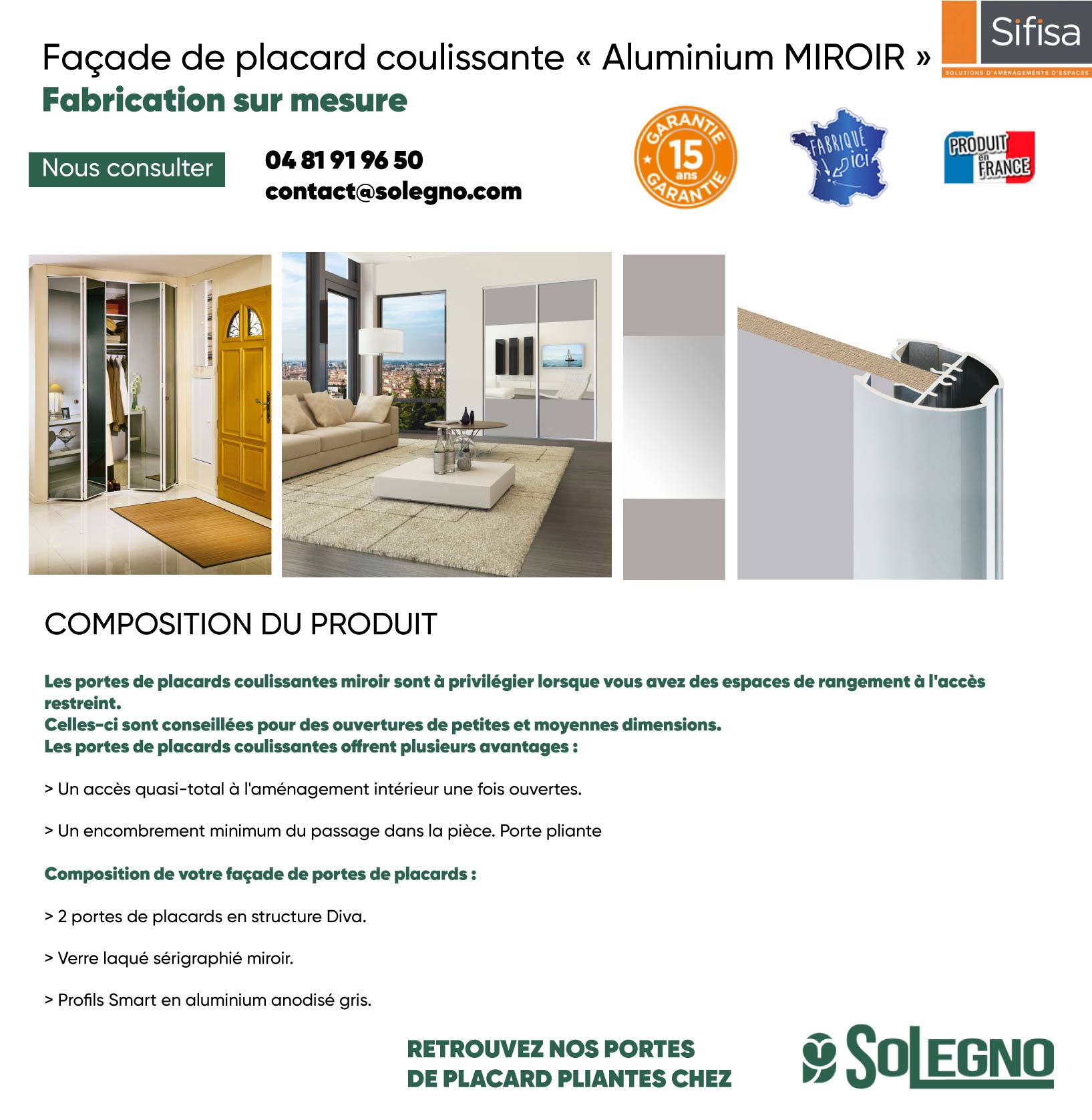 Caractéristique technique des portes de placard coulissantes Aluminium Miroir