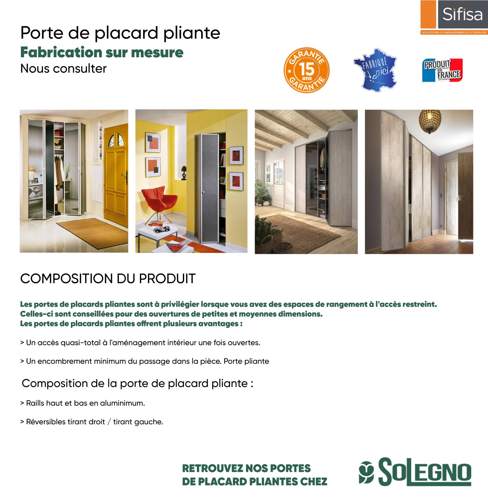 Caractéristique technique porte de placard pivotante